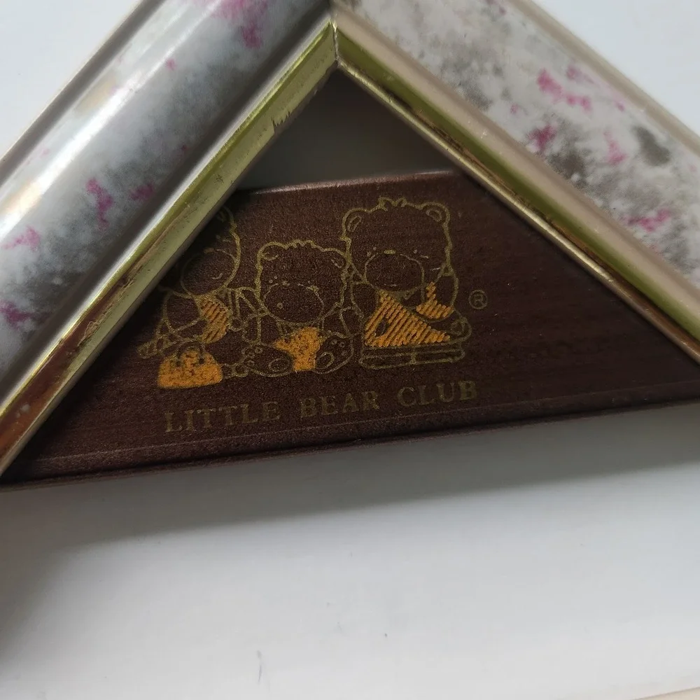 Little Bear Club Hanging Triple Photo Frame Pink Marbled Gold Trim Nursery Decor